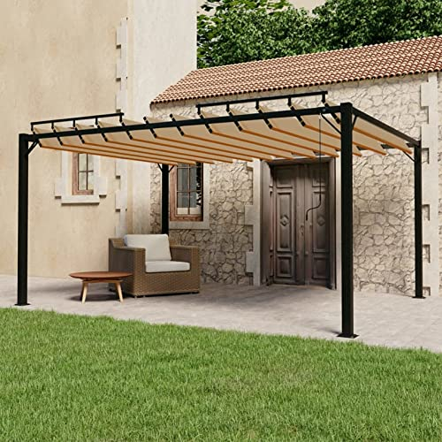 Kstyhome Pavillon mit Lamellendach, Partyzelt, Gartenpavillon, Zeltgarage, Bierzelt, Weidezelt, Carport, Lagerzelt Winterfest, Garagenzelt, 3x4 m Taupe Stoff und Aluminium