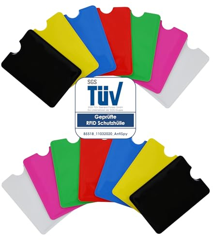 AntiSpyShop 14X RFID Schutzhüllen, TÜV geprüft, NFC Blocker - Kreditkarte, Bank EC Karte Datenschutz (14er Mix)