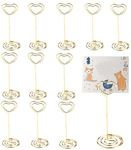 Fonyet Gold/Roségold Metall-Tischkartenhalter Hochzeit 12 Stück Fotohalter Herzförmig Tischnummern Halter Menükartenhalter Hochzeit Geburtstag Party Dekoration Elegant linear