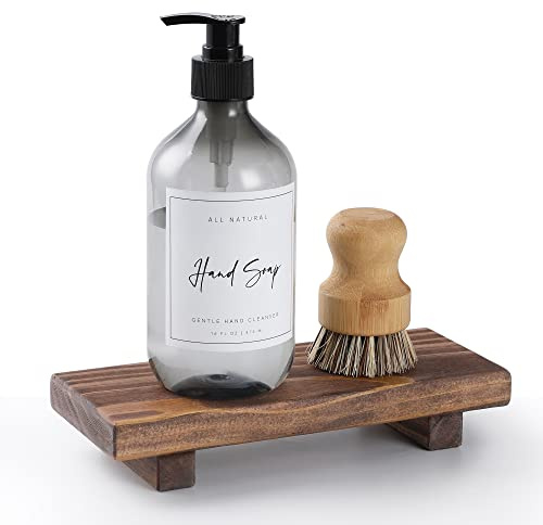 Wood Pedestal Soap Stand, Farmhouse Wood Riser, Soap Dish Holder/Tray Counter Decor for Bathroom Kitchen, Rustic Candle Plant Holder, Display Rectangular Decorative (Antique Walnut)
