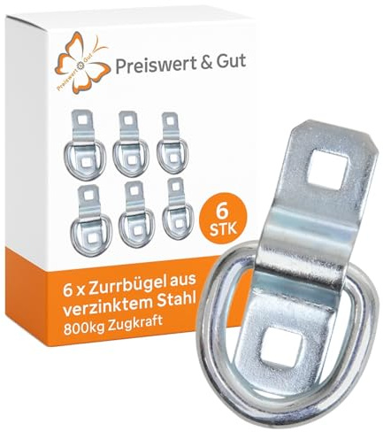Preiswert&Gut 6 x Zurröse für Anhänger verzinkt 800kg Zugkraft, 58x60mm | ideale Lösung für den Transport von schweren Lasten auf Anhängern und Lkw