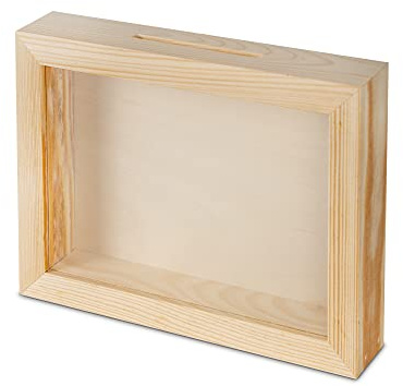 BAS Spardose Holzspardose zum Basteln und Dekorieren Geldgeschenk Sparbüchse Holz-Rahmen mit Sichtfenster,Bilderrahmen zum Befüllen (Rechteck-waagerecht), Natur, Einheitsgröße
