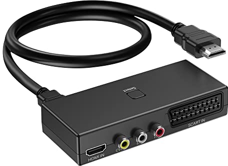 AIFHDAUF Convertitore da scart a HDMI, convertitore da RCA a HDMI, switch 3 in 1, adattatore video supporto HDTV Xbox PS5/4/3 DVD N64 Wii Xbox Blu, Sky STB VHS VCR PC