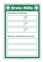 Sicherheitsaushang Erste-Hilfe - Ersthelfer, grün, Kunststoff, 200 x 300 x 1 mm