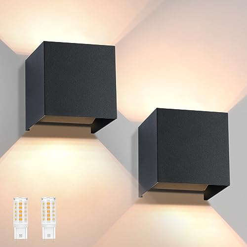 Homefire 2Pcs LED Wall Lights for Living Room - Black Indoor Wall Lamp Modern IP65 Outdoor Up Down Wall Sconce Lighting Internal Warm White Wall Wash Light for Hallway Bedroom Stairs Corridor Balcony