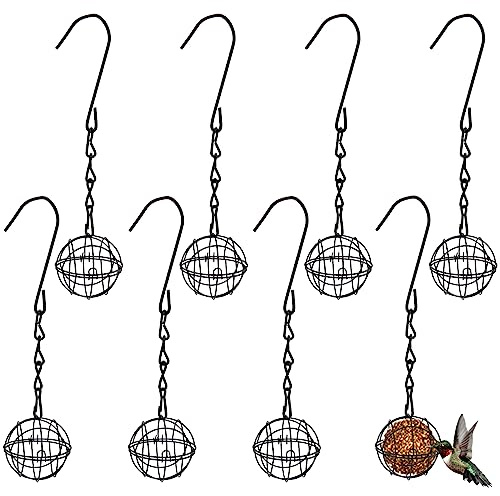 HAKZEON 8 Sets 7cm Fat Ball Feeders, Hanging Bird Feeder with Hooks and Chains, Metal Fat Ball Bird Holder for Wild Birds Finch Sparrow Robin Outdoor Garden, Black