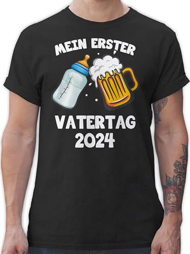 T-Shirt Herren - Geschenk zum - Mein erster Vatertag Bier und Milchflasche | Vater von Junge - L - Schwarz - Vatertagsgeschenk Papa Tshirt Himmelfahrt Shirt Vatertagsgeschenke Shirts vatertagstshirt