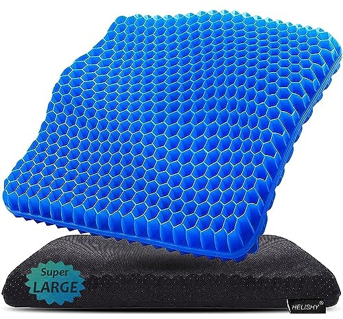 Helishy Gel Seat Cushion, Super Large Gel Cushion Chair Pads with Non-Slip Cover for Home Office Car Seat Wheelchair, Soft Breathable Honeycomb Seat Cushion for Relieve Hip Pain, As Seen On TV