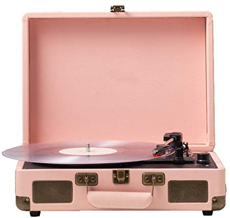 Giradischi a valigia a 3 velocità con altoparlanti Giradischi portatile in vinile con uscita audio RCA e ingresso audio AUX, supporto registrazione da 7/10/12 pollici, velocità 33/45/78 giri/min