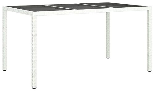 Homgoday Tavolo da giardino 150 x 90 x 75 cm Vetro Temperato/Resina Intrecciata, Piano in Vetro Temperato Tavolo Esterno per Terrazza, Interni Esterni, Piscina, Campeggio