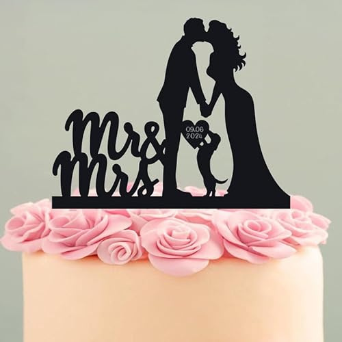 Custom Mr And Mrs Wedding Cake Topper, With Dog Dachshund Animal Fand Bride Groom, 6-7.8 Inch Fand Funny Novelty Cake Decandation