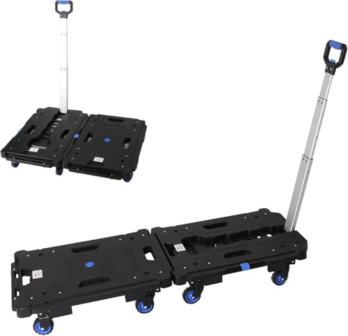 LEADALLWAY 2 Pcs Set Platform Truck Folding Multiple Carts Assembly Feasible Dolly Cart(24.4 L x 17.7 W with Handle + 24.2 L x 18.1 W)