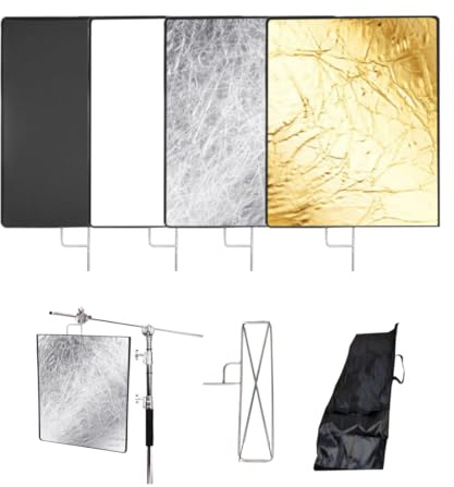 BOLLUMA Set di bandiere riflettenti pieghevoli 75x90 cm 4 in 1 Riflettore di illuminazione fotografica per il trasporto Diffusore di luce per effetti di luce morbidi per studio fotografico