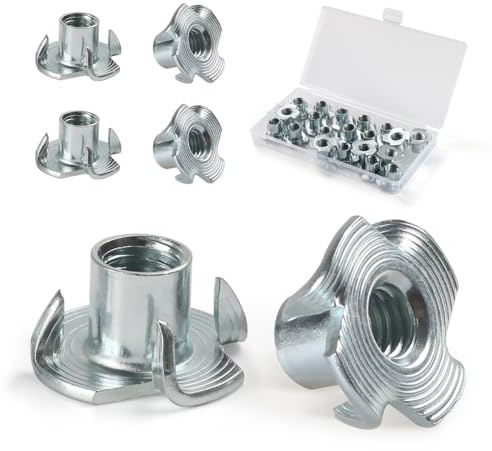 FOMGIIN islagsmuttrar M10 x 14 mm, 20 stycken gänginsatsmuttrar, slagmuttrar, kolstål skruvmutter med 4 islagsspetsar för plast trä, DIN 6930/ISO 6930 g