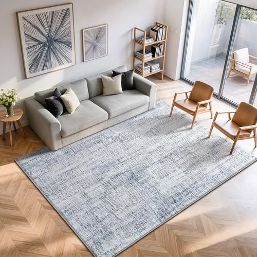 Tinyboy-hbq Waschbarer Teppich Wohnzimmer 160x200cm, Teppich Schlafzimmer Kurzflor Moderner rutschfest Grau Weich Groß Blau