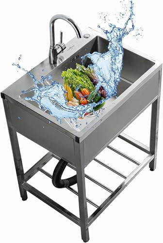 Utomhusdiskho，diskho med underskåp，diskbänk i rostfritt stål，campingdisk，diskbänksbord，med 360° roterande kran，och dräneringskomponenter，fäste，för restaurang (storlek: