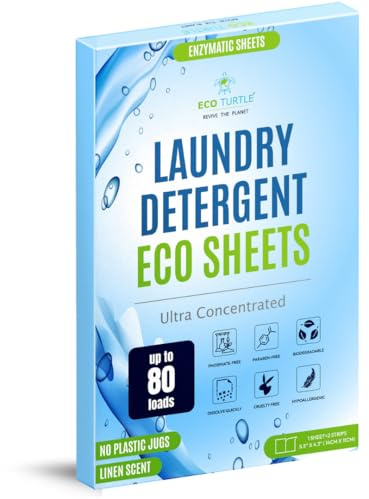 Eco-Friendly 80 Loads Ultra Concentrated Laundry Detergent Sheets Stain-Fighting Enzymes & Plant Powered, Washer Sheets, Space Saving, Travel Friendly for Hot/Cold Cycles, Tackles Tough Stains & Odors