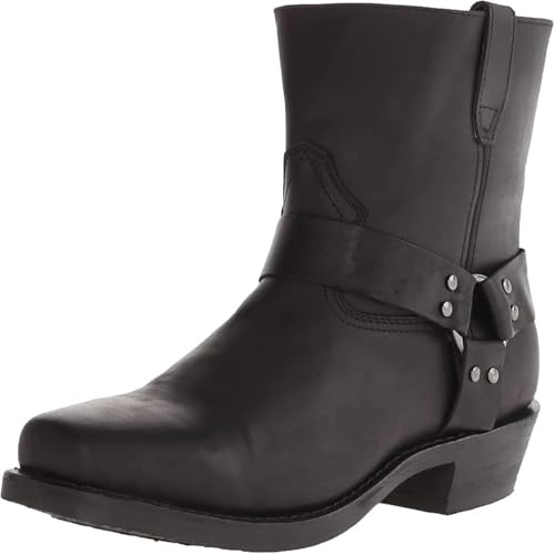 Cowboystiefel für Herren, Cowboy- und Bikerstiefel, Leder-Westernstiefel, rutschfeste Schnürstiefel bis zur Mitte der Wade, Schwarz, 47 EU