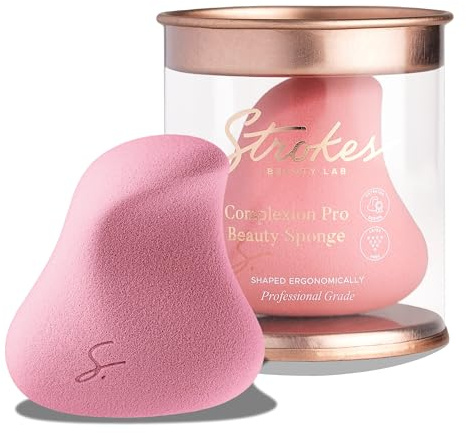Strokes Beauty Lab Complexion Pro Beauty Blender Eponge, Rose, Single - Éponge de maquillage ergonomique et mélangeur de beauté, éponge essentielle de maquillage et de mélange, kit de maquillage