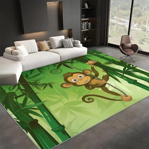 Teppich Wohnzimmer 140x200 cm Teppich Schlafzimmer Cartoon-Tiere Affe Bambus Teppich Waschbar in Waschmaschine, Teppich Kurzflor Carpet Weicher Teppich für Wohnzimmer Schlafzimmer kinderzimmer