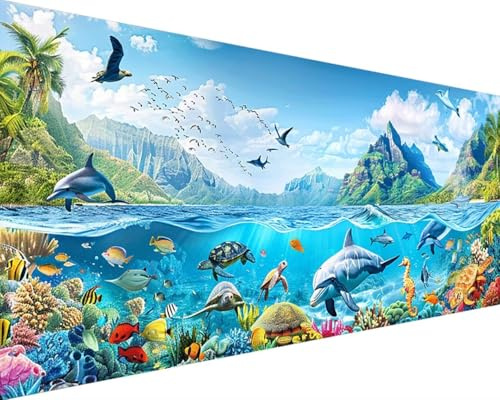 Diamond Painting Ozean Diamond Painting Bilder Kinder, Delphin Diamond Painting Erwachsene Groß XXL 40x80cm, 5D Quadrat Diamond Art Stickerei Kreuzstich Basteln, Wandzimmer Deko Schlafzimmer 6-P-E