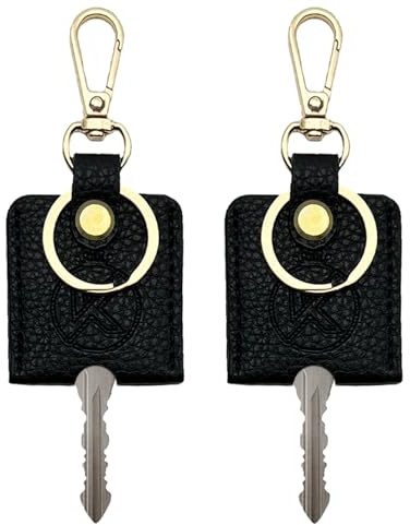 KARENSKEYS 2 Pezzi Custodia in Pelle per Chiavi Rotte, Copri Chiavi per Auto, Sostituto dell'Anello per Chiavi, Portachiavi Protettivo per Uomo/Donna. (Nero)
