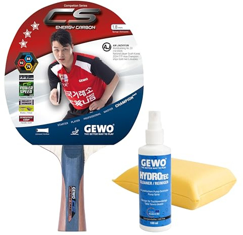 GEWO CS Energy Carbon - Tischtennis-Schläger - Profi-Tischtennisschläger, ITTF genehmigt - Carbon-Schläger mit kontrolliertem Belag und hohen Rotationseigenschaften, konkav, 1,8mm Schwamm