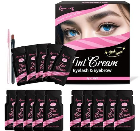 Beauty7 Wimpernfärbemittel, dunkelbraun, Augenbrauenfarbe, Augenbrauen- und Wimpernfärbemittel, kein schnelles und einfaches Mischen der Creme erforderlich, 15 Pakete einzeln verpackt