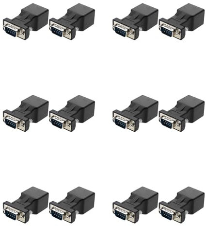 CENMEN Paquet de 12 Extensions VGA Mâle vers RJ45 CAT5 CAT6 20M Adaptateur de Câble RéSeau Port COM vers Convertisseur de Port Ethernet LAN