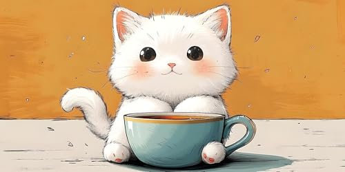 Peinture Numero Adulte Chat en tasse de thé pour Enfants Adultes sans Cadre Peinture Numero, Avec Pinceaux Acrylique Pigmentée, DIY Complet Peinture par Numero, Décoration Intérieure 40x90cm s-24
