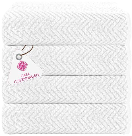 Casa Copenhagen Wave Textured 4-teiliges Geschenkset XL Designer Handtüchern aus 100% ägyptischer Baumwolle- Weiß, 550 g/m², 4Badetücher für Badezimmer (perfekte Geschenkset für Damen & Herren)