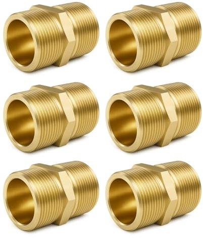 COSBERY Doppelnippel 1/2 Zoll, 6 Stück Messing Außengewinde (Ø 20,3mm), Doppelnippel Sechskant G1/2 AG/AG, Robust und Rostfrei, Messing Gewindefitting Fittings für Trinkwasser Geeignet, Wasserrohr