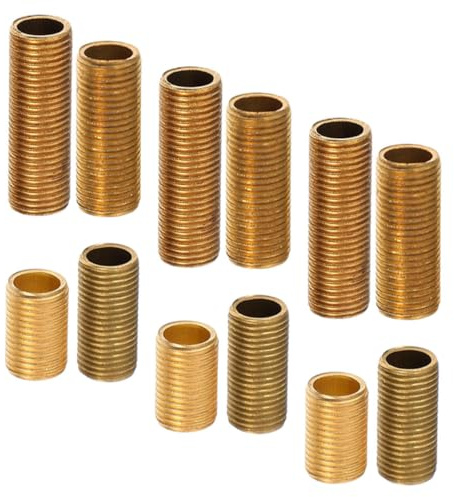 DOITOOL 12pcs Thread Lamp Brass Rod Replacement Lamp Rod Adapter Connecting Light Thread Pipes Extension Coupling Brass Stem Adapters for Indoor Lighting Fixture Replacement Parts