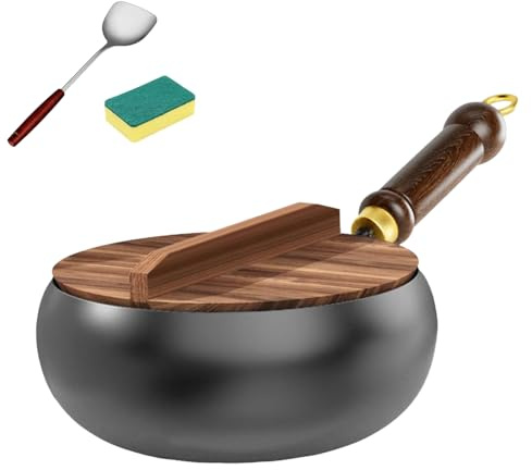 Padella in ferro senza rivestimento, padella in ferro giapponese, Bienll in ferro giapponese, pentola forgiata a mano, padelle non rivestite, utensili da cucina (pentola da 24 cm + spatola + spugna)