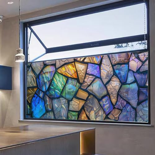 Vinilos para Cristales Geometría Colorida Vinilo Adhesivo Cristal Translucido Vinilo Opaco para Ventanas Anti Sol Window Film Anti Mirada Pegatina Cristal Privacidad Dormitorio 45x120cm/1 Pcs
