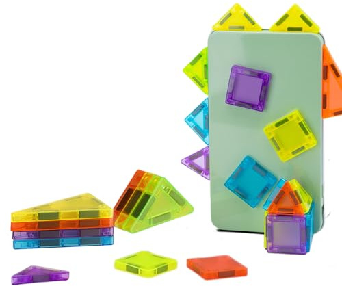 Kit de Construction Magnétique de Voyage 50 Pièces,Smavles Kit de Construction de Tuiles Enfants Portable Mini Carrelage Magnétique Jouet Montessori-Cadeau pour Les de 3 Ans et Plus-Couleur Aléatoire