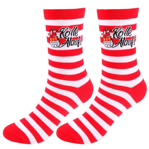 HOWAF Köln Socken Karneval Köln Accessoires, Kölle Alaaf Socken Fasching Kölner für Karneval Kostüm Rot Weiß, Faschingskostüme
