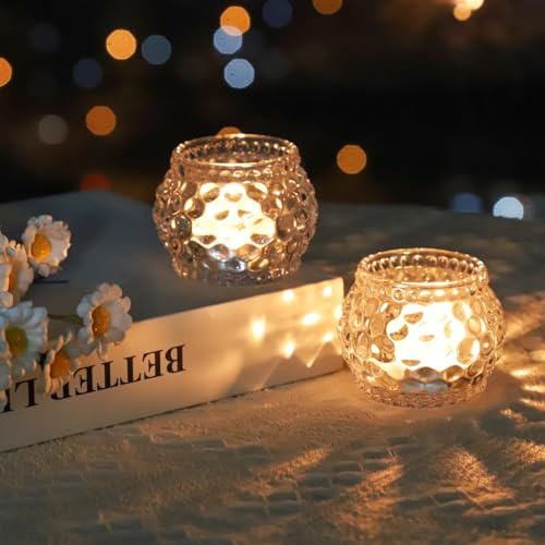 6Pcs Pumpkin-Dot Clear Tea Light Candle Holders Glass for Table Centrepiece