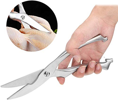 Heavy Duty Stainless Steel Poultry Shears with Spring Loaded Design, Handle & Lock - Ideal Kitchen Scissors for Cutting Chicken, Meat, Fish & Vegetables