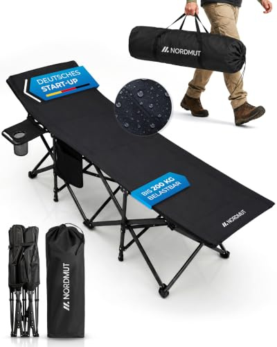 NORDMUT® Feldbett klappbar mit komfortabler Matratze - stabiles Campingbett bis 200 kg belastbar - Premium Gästebett faltbar für Camping, Garten & Gäste (Anthrazit, ohne Auflage)