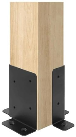 Lot de 4 supports de base réglables en métal pour clôture en bois, terrasse, pergola, balustrade et boîte aux lettres – Support noir de 0,2 cm d'épaisseur pour 2 x 4, 4 x 4