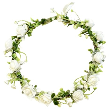 1 Stück Blumenkranz Haare Haarkranz Blumenkrone Rose Floral Blumenkronen Blumenkranz Kopfschmuck für Damen Braut (Grün)