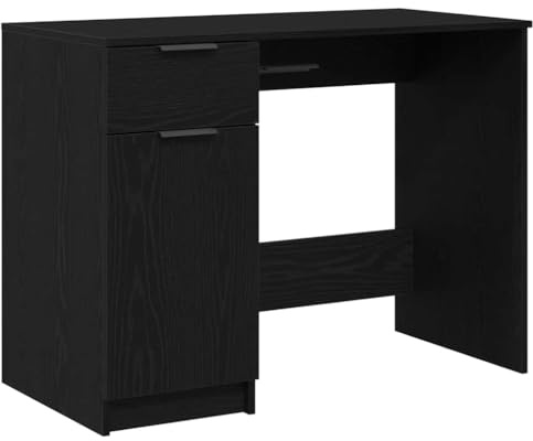 ULUYYUC Escritorio negro roble 100 x 50 x 75 cm con cajón y puerta estrecha moderna mesa para ordenador de sobremesa para el hogar, oficina, juegos o oficina