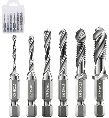 6PCS HSS Drill Bit Set for Metal, M3 M4 M5 M6 M8 M10 Metric Drill and Tap Set,Combination Threading Tool with 1/4 Hex Shank & Anti-Rust Coating,Smooth low-friction drilling in wood, plastic & metals
