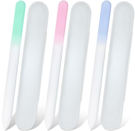 flintronic Lima Cristal, Set de 3 Limas de Uñas Profesionales de Cristal, Limas de Vidrio Doble Cara con Estuche, Herramienta para Cuidado de Uñas de Mujeres, Superficie de Cristal para Manicura