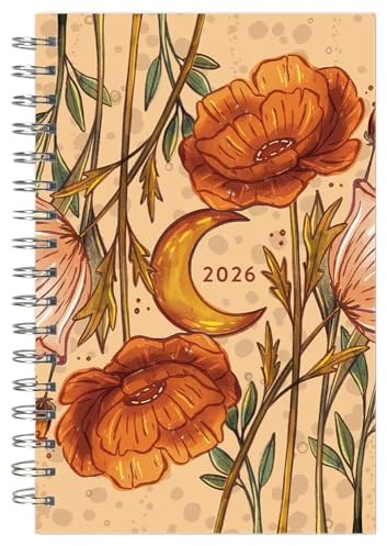 Moonlit Poppies 2026 Weekly & Monthly Planner, 12-Month Engagement Calendar with Boho Floral and Lunar Art for Dreamy Night Sky Inspiration, 2026, 6 × 9