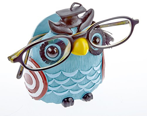 By Bers Brillenhalter Zoo Tiere handbemalt aus Polyresin, für Spaßversteher und Junggebliebene (Brillenhalter Uhu Tuerkis)