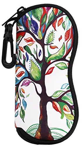 MoKo Sonnenbrille Tasche - [Ultra Lightweight] Neopren Reißverschluss Brillenetui mit Gürtelclip für Brillen, Rahmen, Tragbare Case für Schlüssel, Bleistifte, Karten, Glück Baum