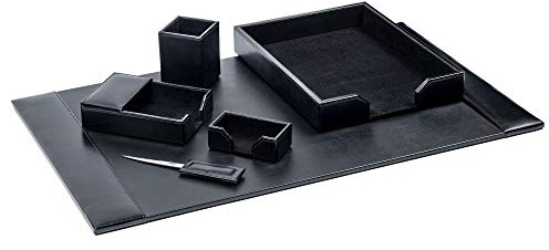 Dacasso Schreibtisch-Set aus Lederfaserstoff, luxuriöse Schreibtischunterlage und Schreibtisch-Organisations-Essentials (Schwarz, 6-teilig)
