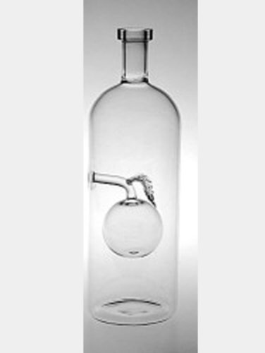Jarra, Botella de vidrio cristal, decantador, garaffa de cristal soplado col la boca con una manzana de vidrio transparente en dentro, rellenable con un corcho, capacidad 0,7 litro e altura circa 25 cm, disenado e fabricado por la Oberstdorfer Glashütte